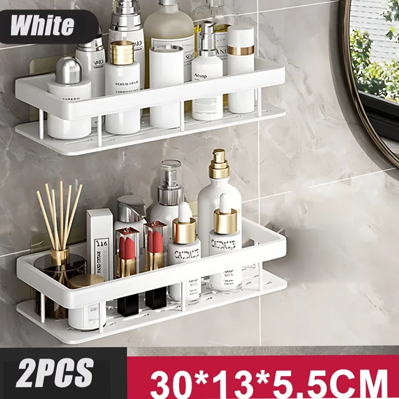 Bathroom Shelf Kitchen Storage Organizer Aluminum Alloy Shower Shelf Bathroom Accessories No Drilling Wall Shelf