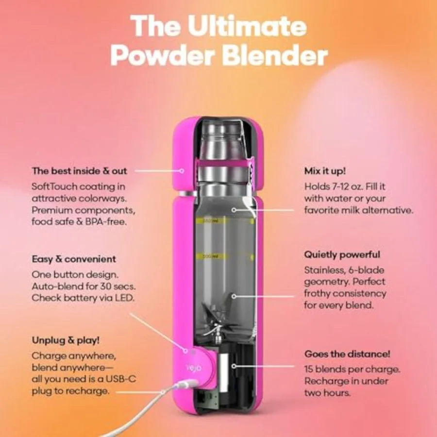 12oz Electric Protein Shaker Bottle USB Rechargeable Powder Mixer for Protein Shakes Pre-Workout Creatine No Clumps No Ball 6-B