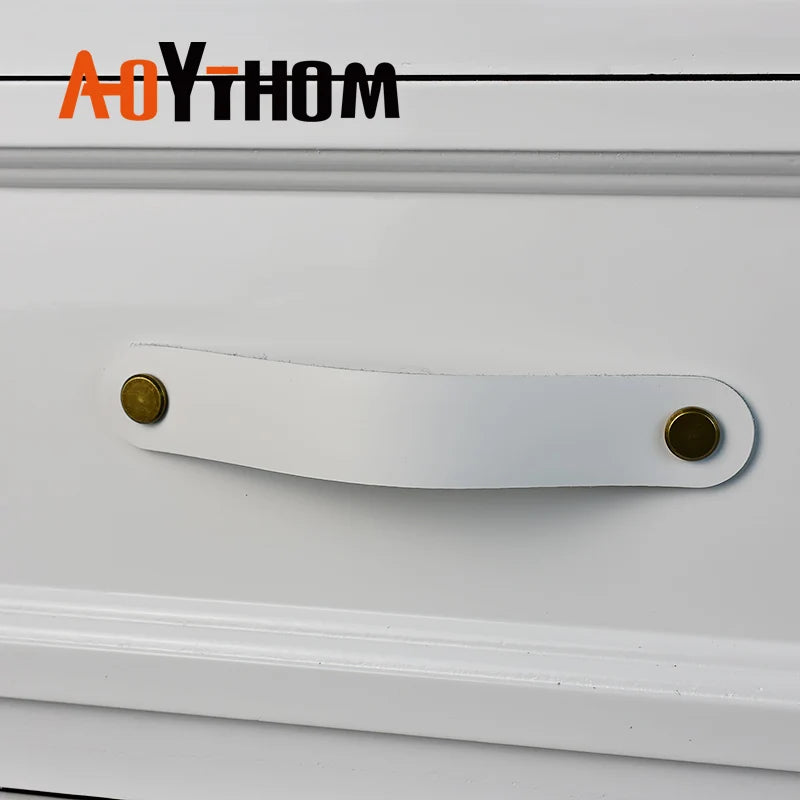 AOYIHOM Modern Minimalist Kitchen Cabinet Storage Leather Pulls White Nordic Cowhide Furniture Handle Drawer Wardrobe Door Knob