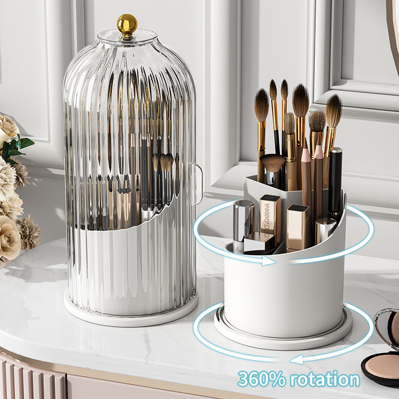 Cosmetics storage box Desktop rotatable split storage cylinder Transparent belt cover Dust proof makeup box