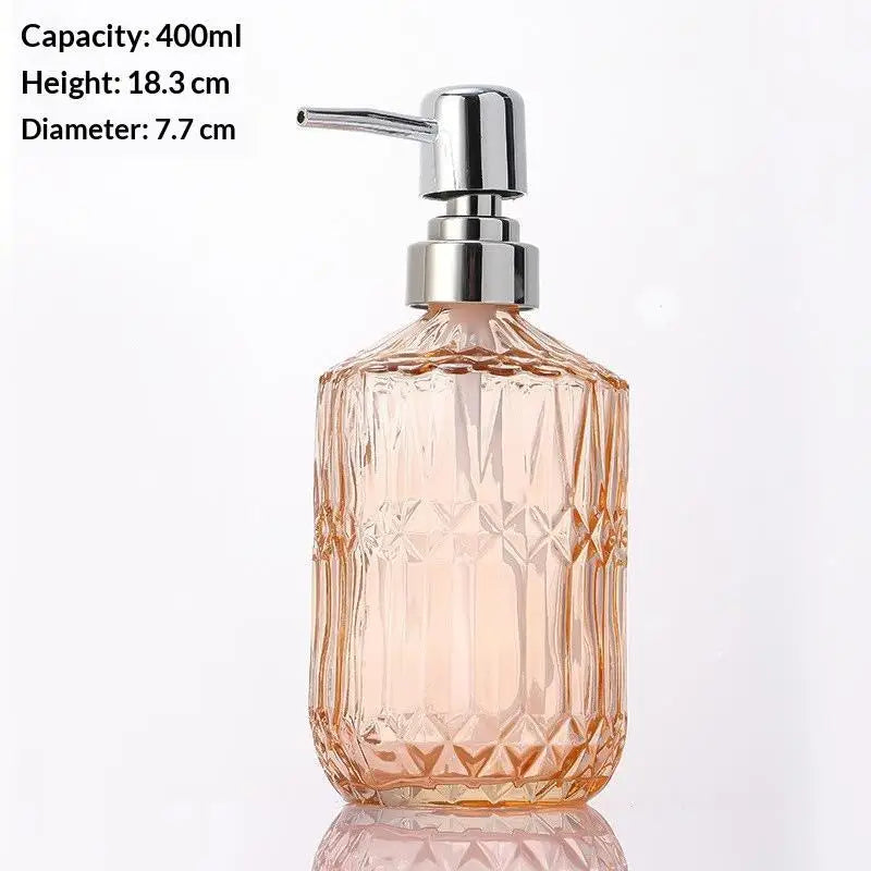 Diamond Textured Glass Soap Dispenser – 400ml Refillable Bathroom & Kitchen Pump Bottle