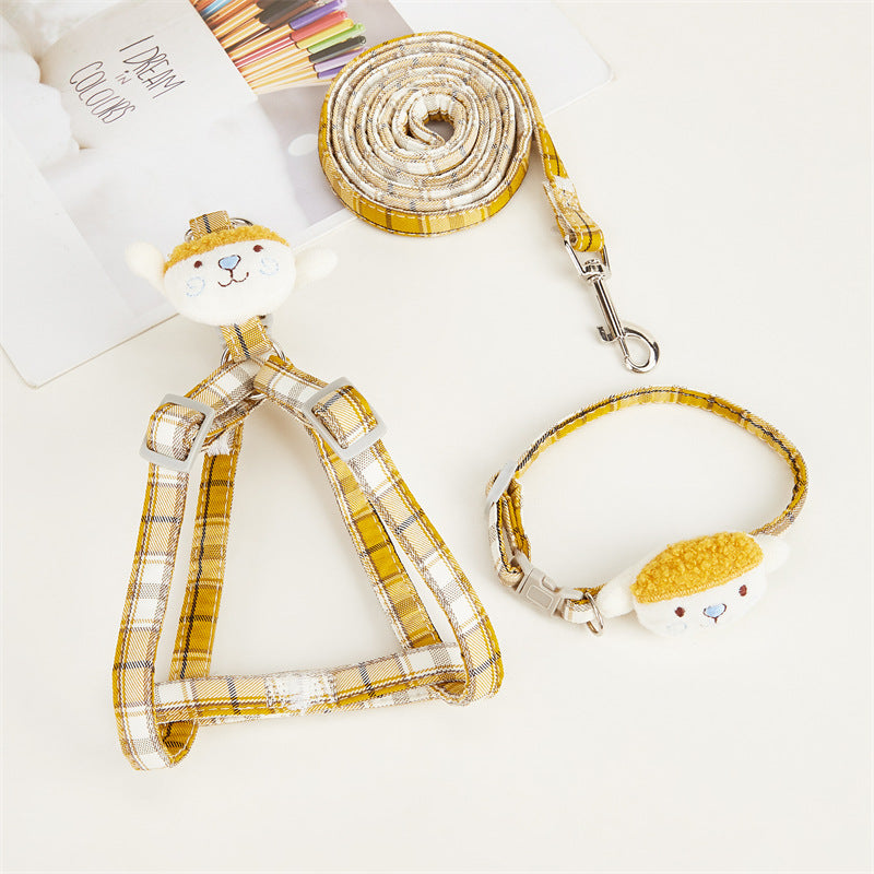 Plaid Adjustable Pet Harness & Leash Set – Anti-Slip Vest Harness for Cats & Small Dogs