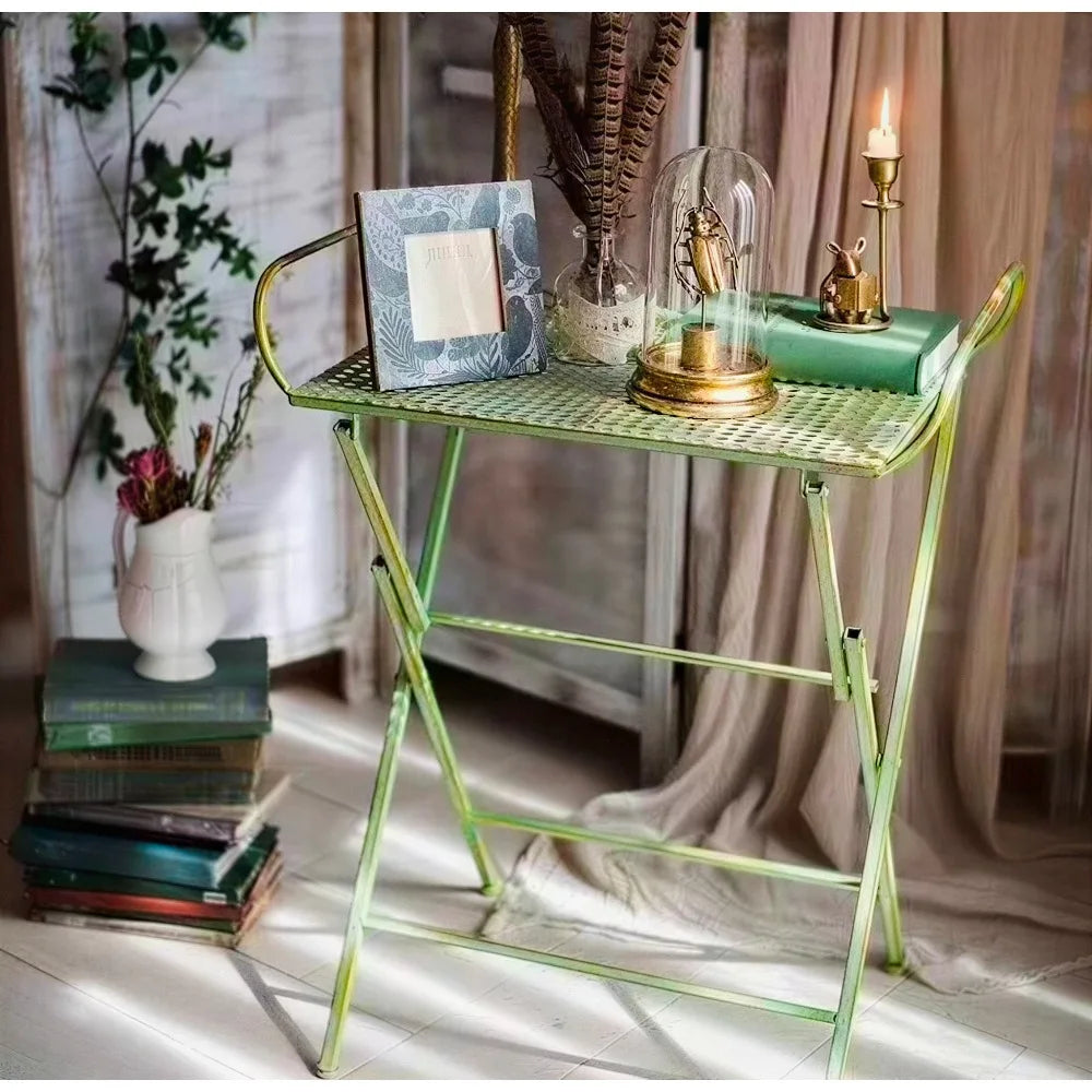 Folding Metal Side Table – Portable Indoor & Outdoor Tray Table for Patio, Balcony & Living Room