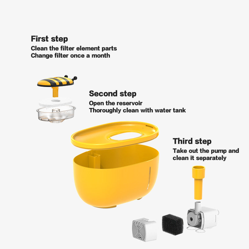 Bee Automatic Pet Water Fountain – Quiet Circulating Filtered Water Dispenser for Cats & Dogs