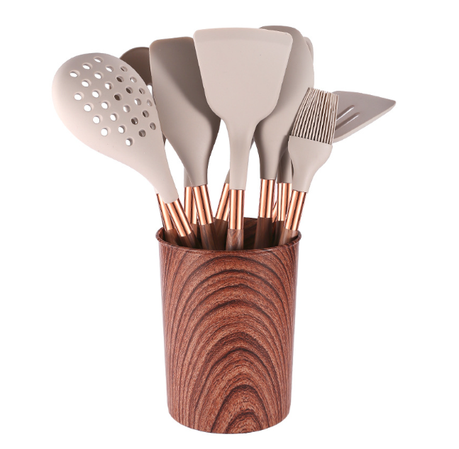 10-Piece Silicone Kitchen Utensil Set with Wooden Handles – Non-Stick Cooking Tools