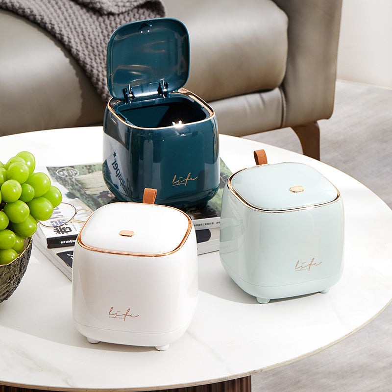 Desktop Trash Can with Lid – Press-Top Mini Waste Bin for Coffee Table, Office & Bathroom