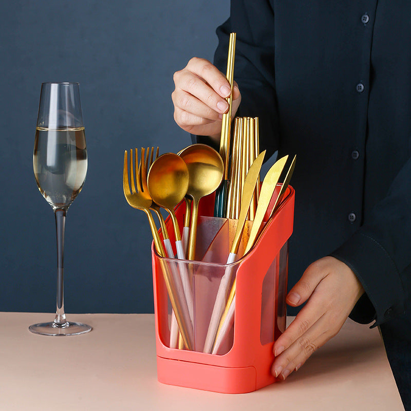 Modern Kitchen Utensil Holder with Drain Tray | Large Capacity Chopstick & Cutlery Organizer