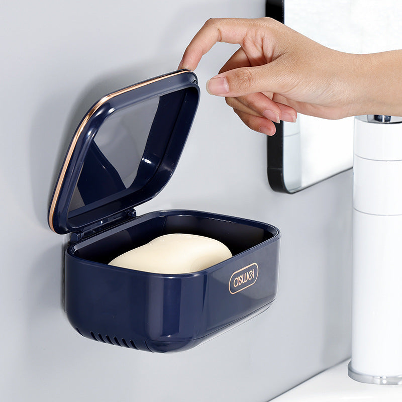 Flip-Top Soap Box Wall-Mounted Draining Soap Holder
