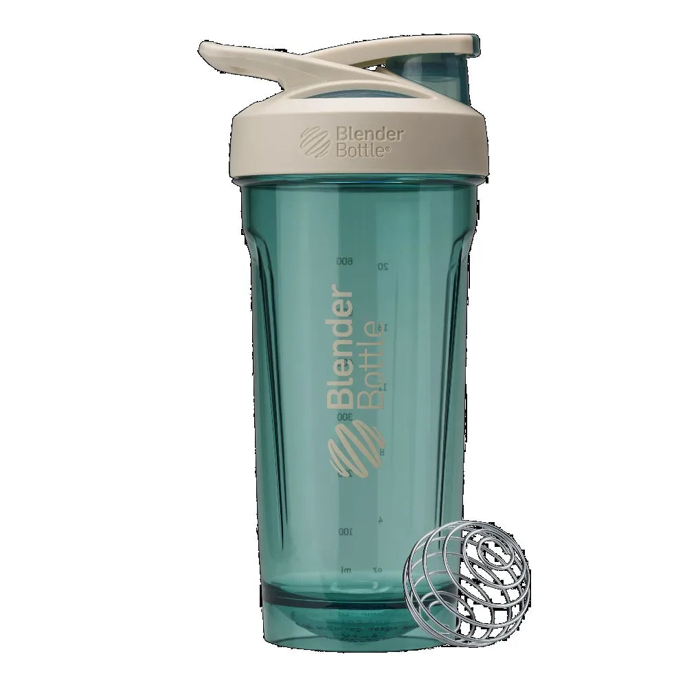 28 oz Tritan Plastic Leakproof Shaker Bottle with Flip Cap and Wire Whisk Ball BPA-Free Green and Tan Mixing Cup for Protein and Supplement