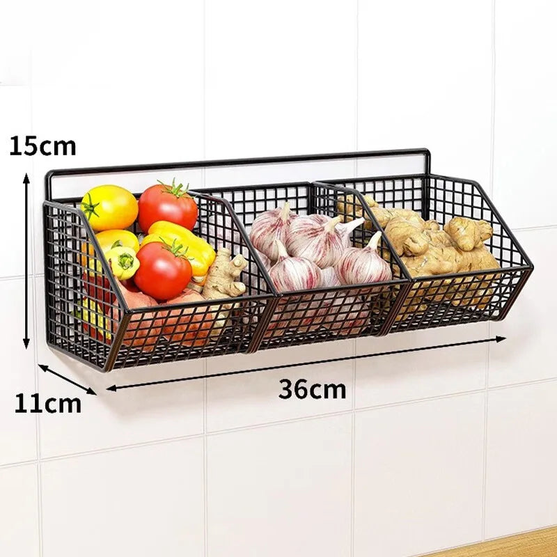 Wall-Mounted Metal Storage Basket – Kitchen Organizer for Onions, Garlic, Potatoes & Pantry Essentials