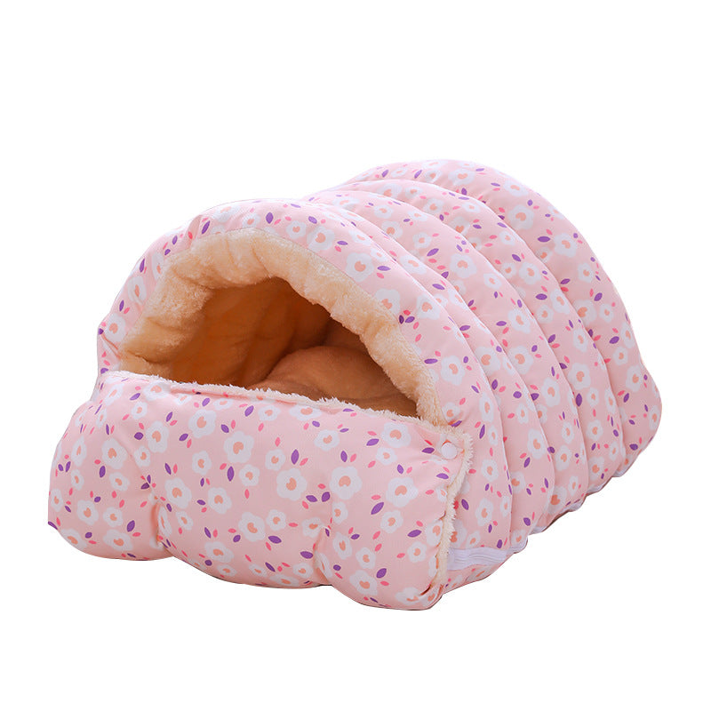 Warm Plush Cat Bed with Detachable Sleeping Bag – Cozy Hooded Pet Bed for Cats & Small Dogs