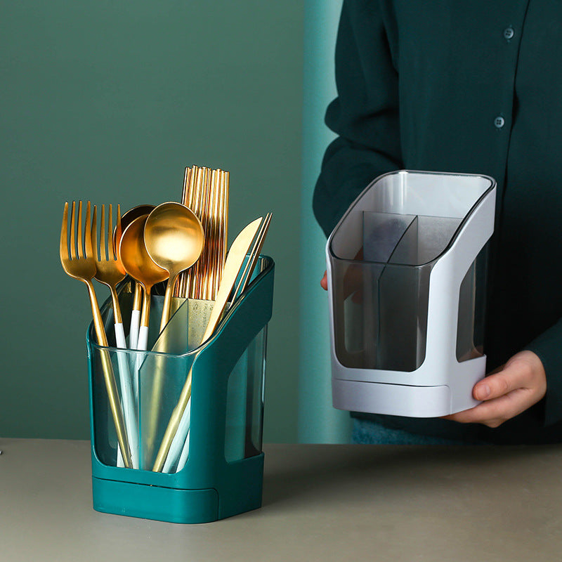 Modern Kitchen Utensil Holder with Drain Tray | Large Capacity Chopstick & Cutlery Organizer