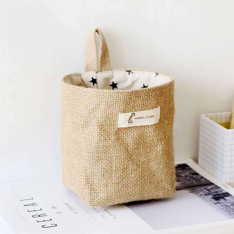 Cotton and Linen Storage Hanging Bag Wall Hanging Behind The Door Tabletop Debris Jute Storage Bag Bathroom
