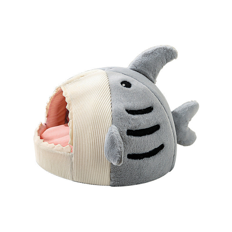 Shark Pet Bed – Cozy Semi-Enclosed Plush Cat Cave & Dog Bed with Cushion