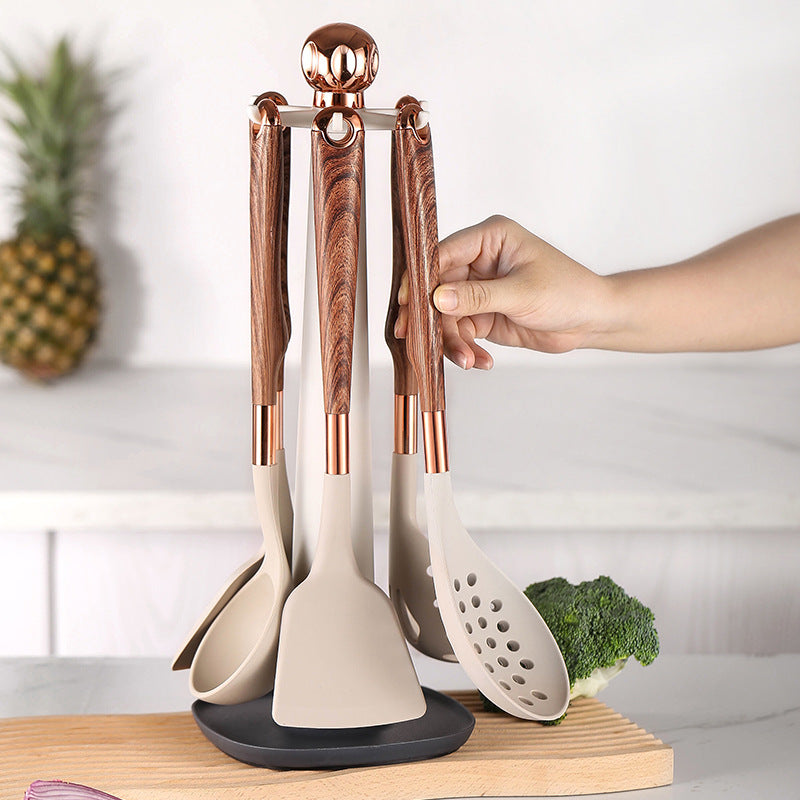 10-Piece Silicone Kitchen Utensil Set with Wooden Handles – Non-Stick Cooking Tools