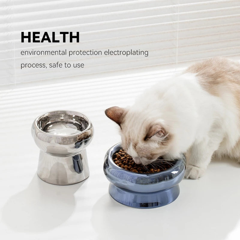 Electroplated Mirror Ceramic Pet Bowl – Premium Food & Water Bowl for Cats & Small Dogs