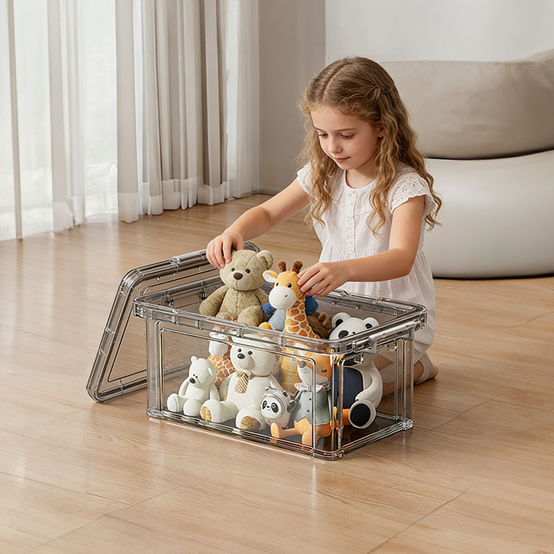 Large Transparent Storage Box with Lid – Stackable Organizer for Clothes, Toys & Household Essentials
