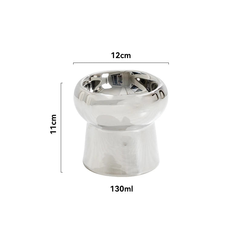 Electroplated Mirror Ceramic Pet Bowl – Premium Food & Water Bowl for Cats & Small Dogs