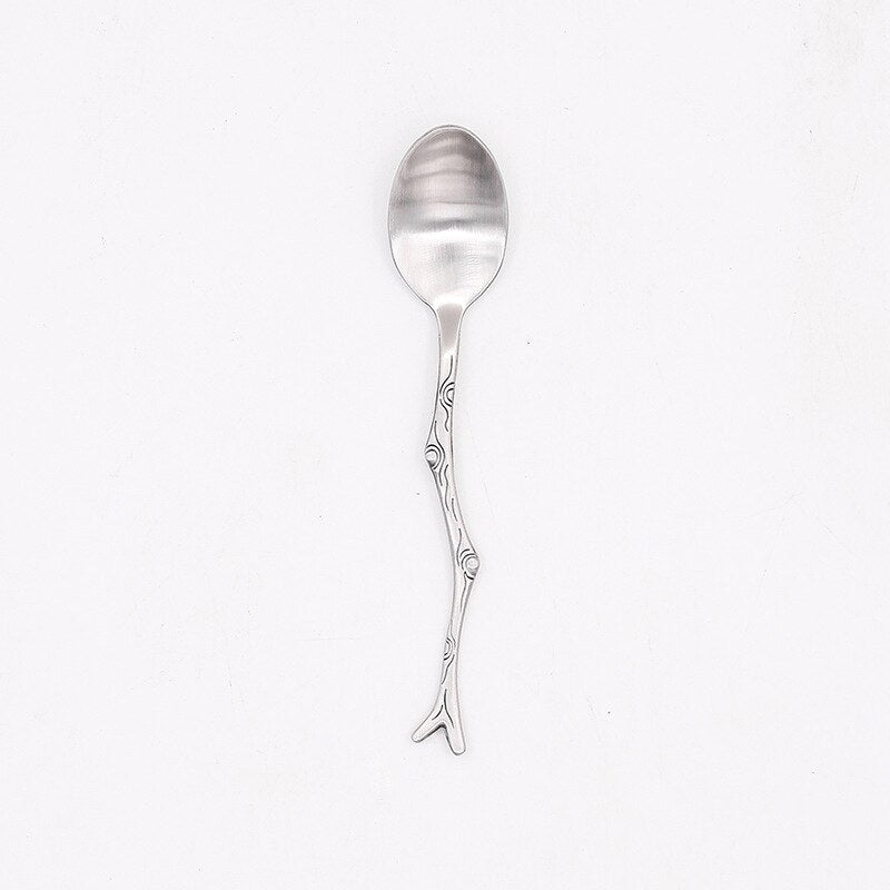 Stainless Steel Spoon Branch Pattern Knife Coffee Tea Spoon Dinnerware Cutlery Fruit Dessert Fork Stir Spoon Kitchen Accessories