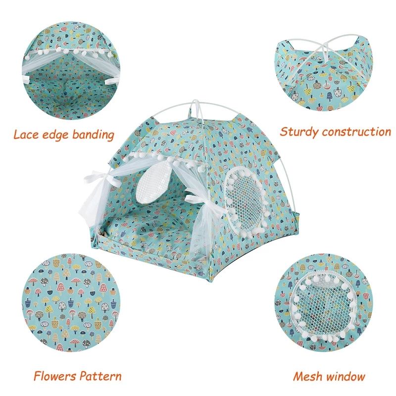 Foldable Pet Tent Bed – Breathable Washable Cat & Small Dog Tent with Cozy Cushion