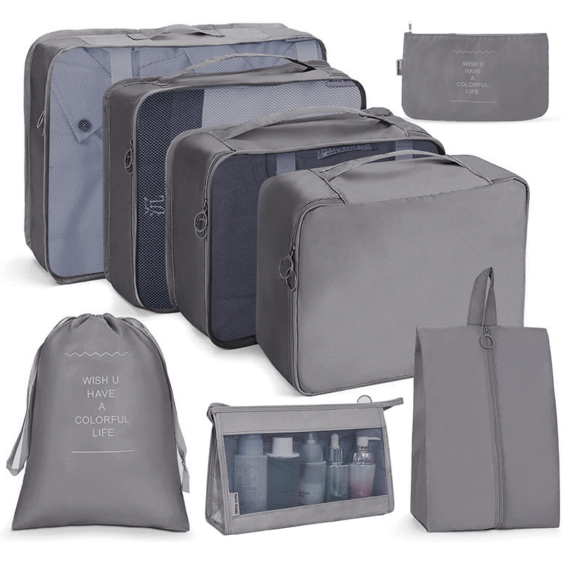 8-Piece Travel Packing Cubes Set – Luggage Organizer Bags with Shoe Bag & Toiletry Bag