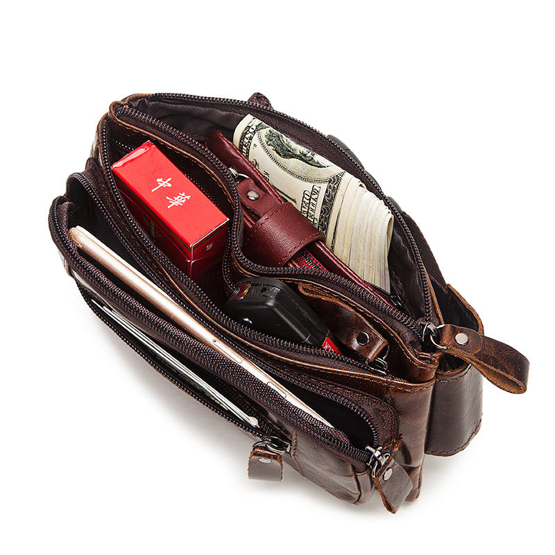 Genuine Leather Men's Waist Bag – Top Grain Cowhide Crossbody Chest & Sling Bag