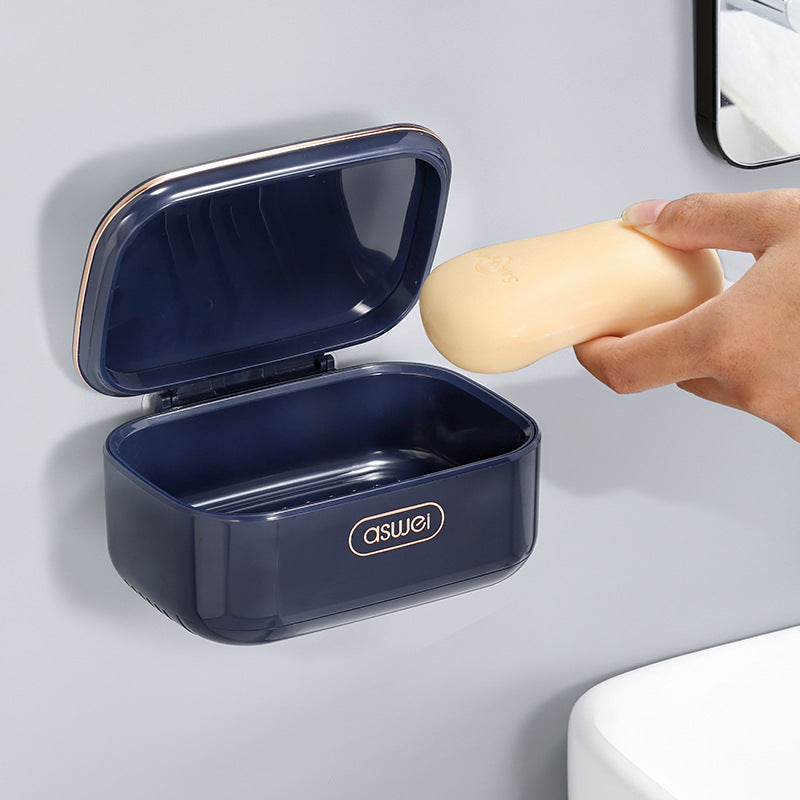 Flip-Top Soap Box Wall-Mounted Draining Soap Holder
