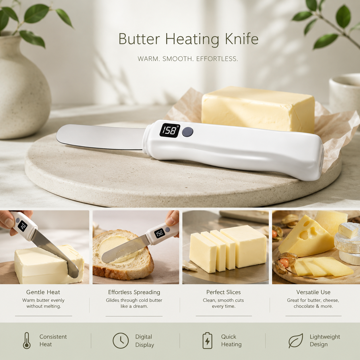 Heated Butter Knife for Kitchen Use