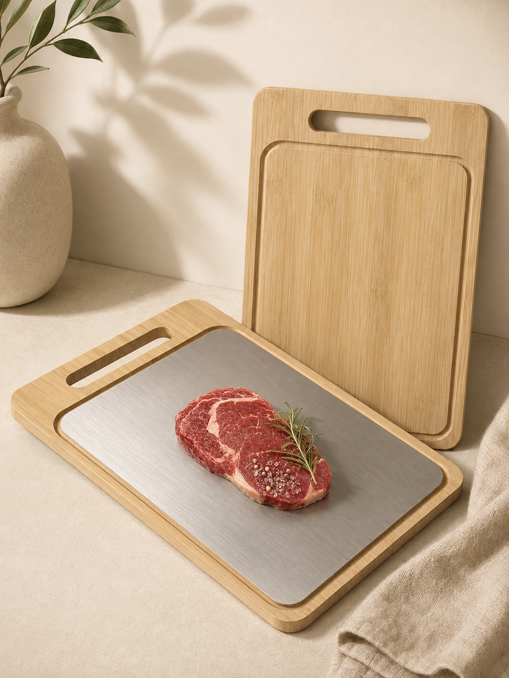 Stainless Steel and Bamboo Cutting Board