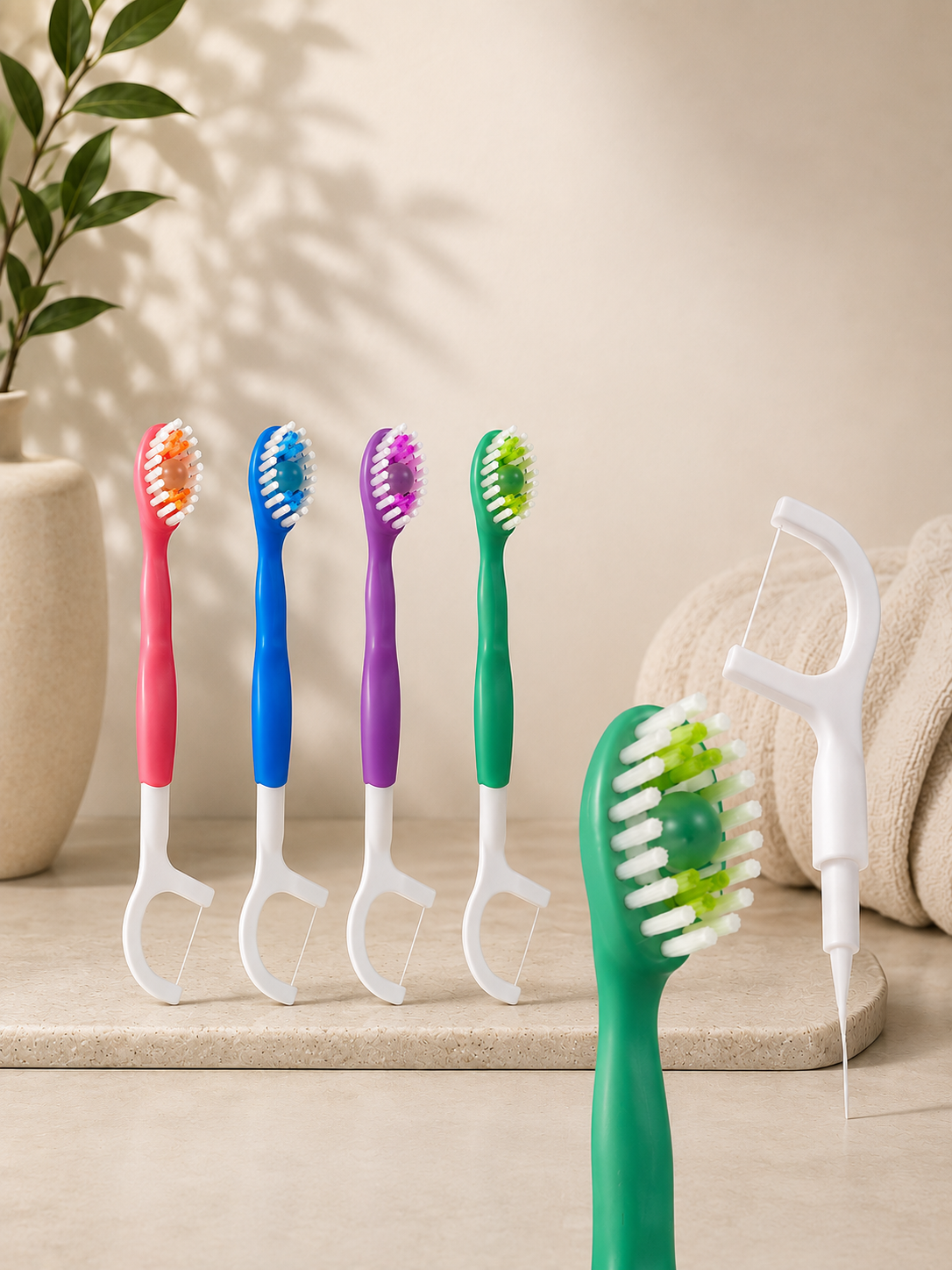 Disposable Three-in-One Bead Toothbrush for Travel
