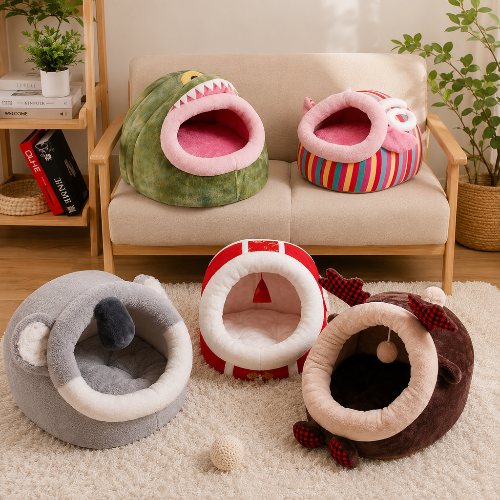 Plush Pet Bed – Cozy Pet Cave for Cats & Small Dogs | Soft Animal-Shaped Kennel