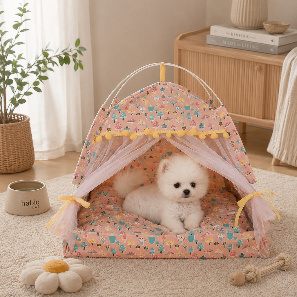 Foldable Pet Tent Bed – Breathable Washable Cat & Small Dog Tent with Cozy Cushion