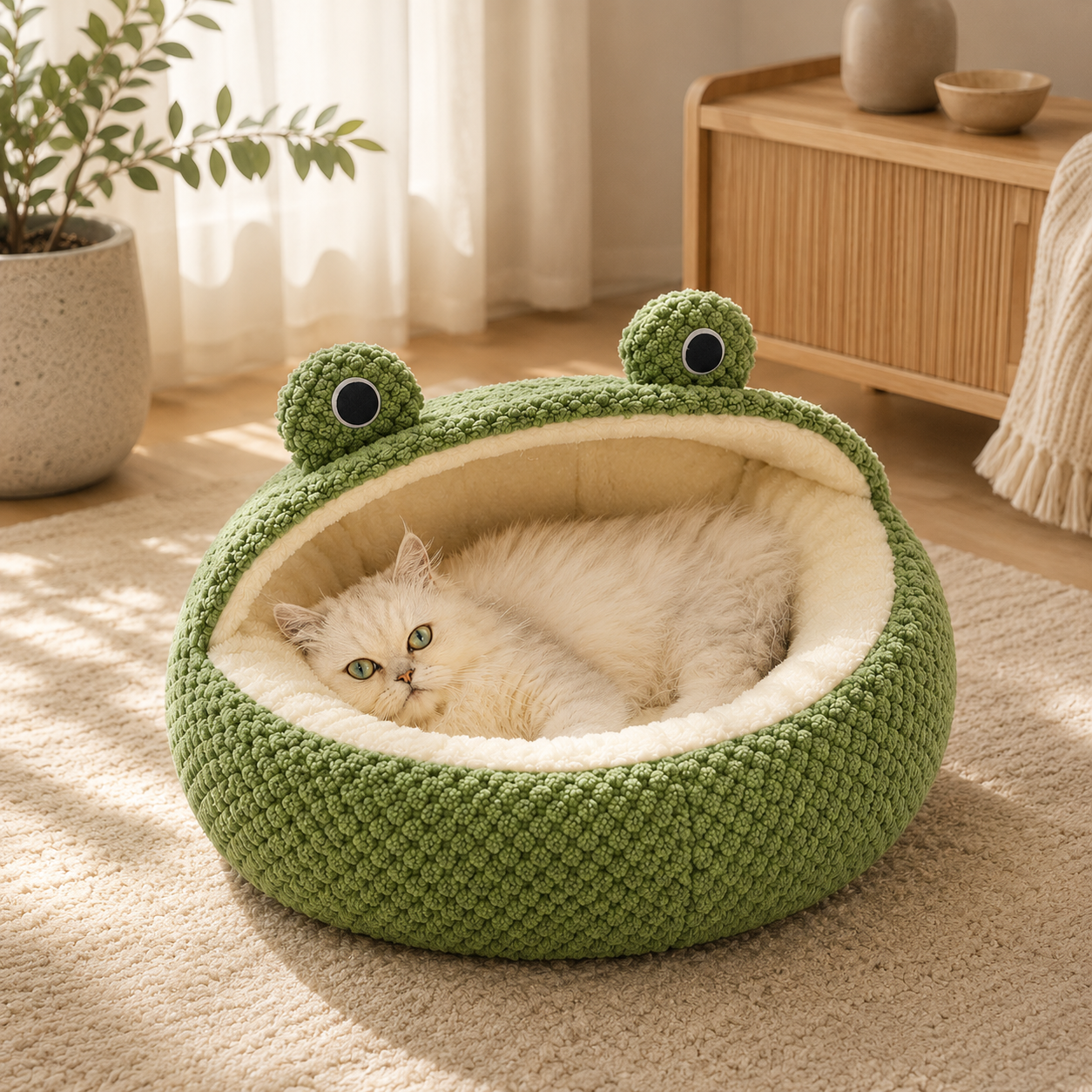 Frog Plush Pet Bed – Cozy Bubble Plush Cat Cave Bed for Cats & Small Dogs