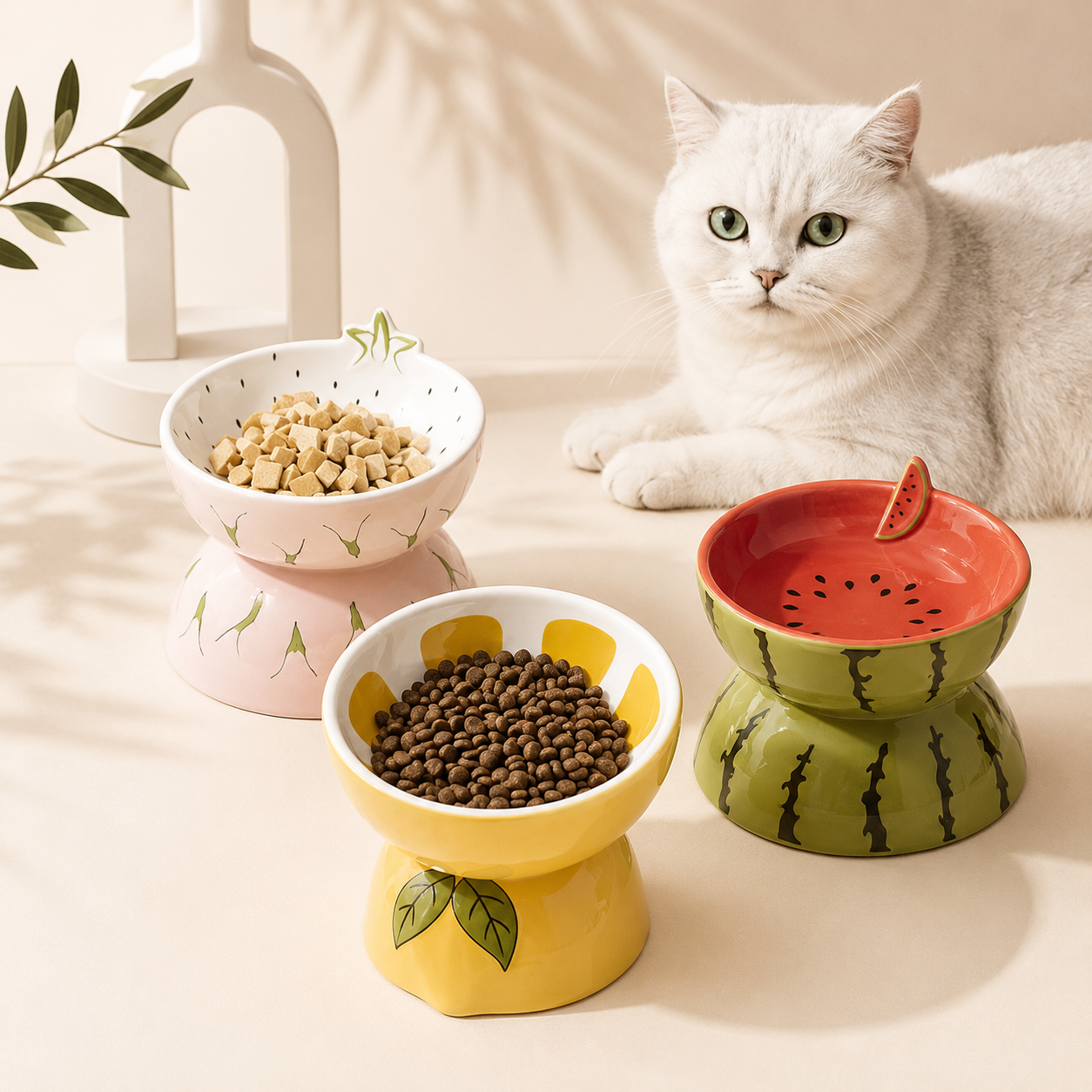 Ceramic Cat Food Bowl To Protect Cervical Vertebra Oblique Mouth Pet Bowl