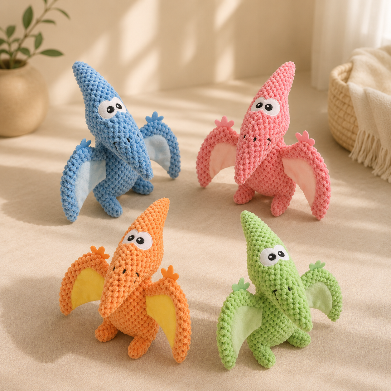 Plush Pterosaur Dog Toy – Squeaky Crinkle Dinosaur Chew Toy for Puppies & Small to Medium Dogs