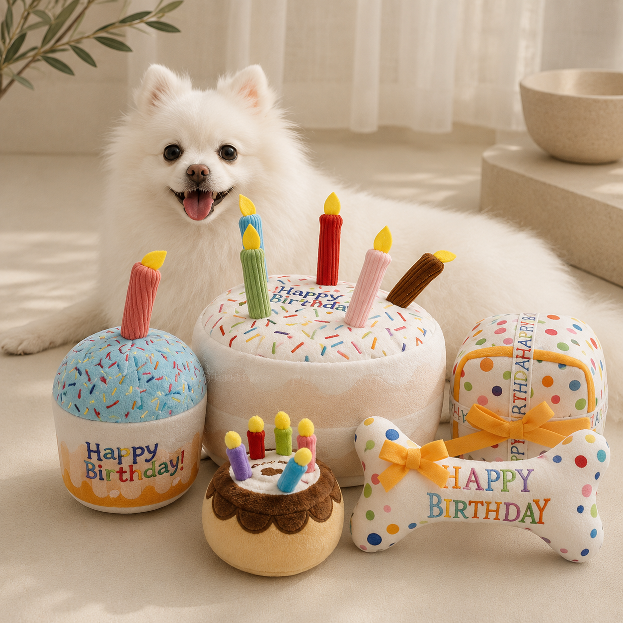 Dog Cat Birthday Cake Gift Sound Fun Toy Dog Plush Toy Pet Supplies