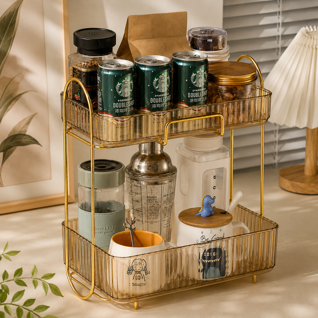Double Layer Cup Shelf Desktop Storage Box
