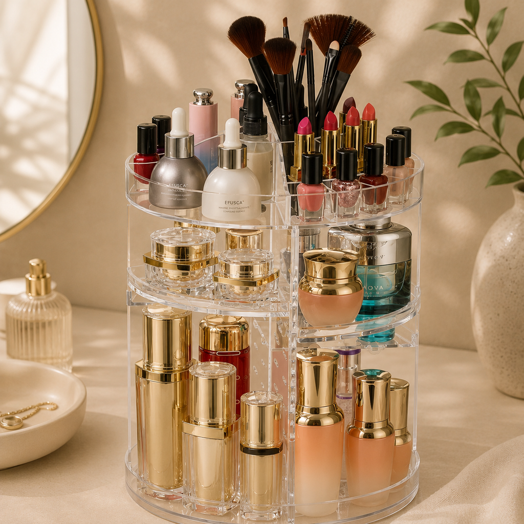 Rotating cosmetic storage box transparent desktop display rack dressing table makeup brush skincare product storage rack