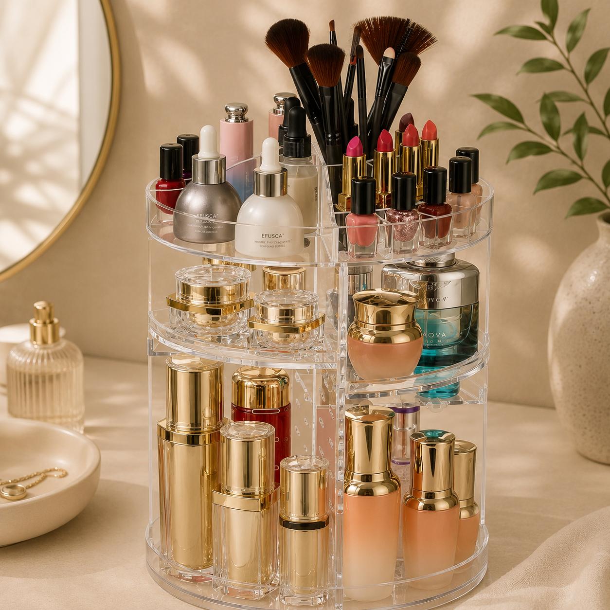 Rotating cosmetic storage box transparent desktop display rack dressing table makeup brush skincare product storage rack