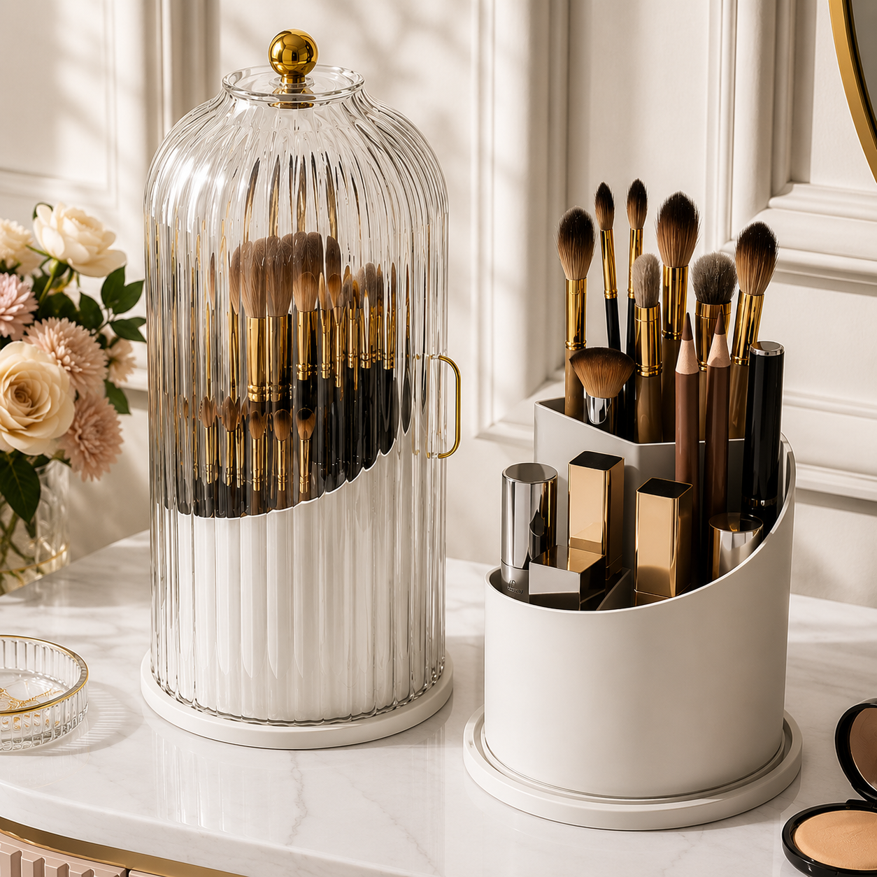 Birdcage Pen Holder Storage Rack Dust-proof Divided Desktop Cosmetic Storage Box