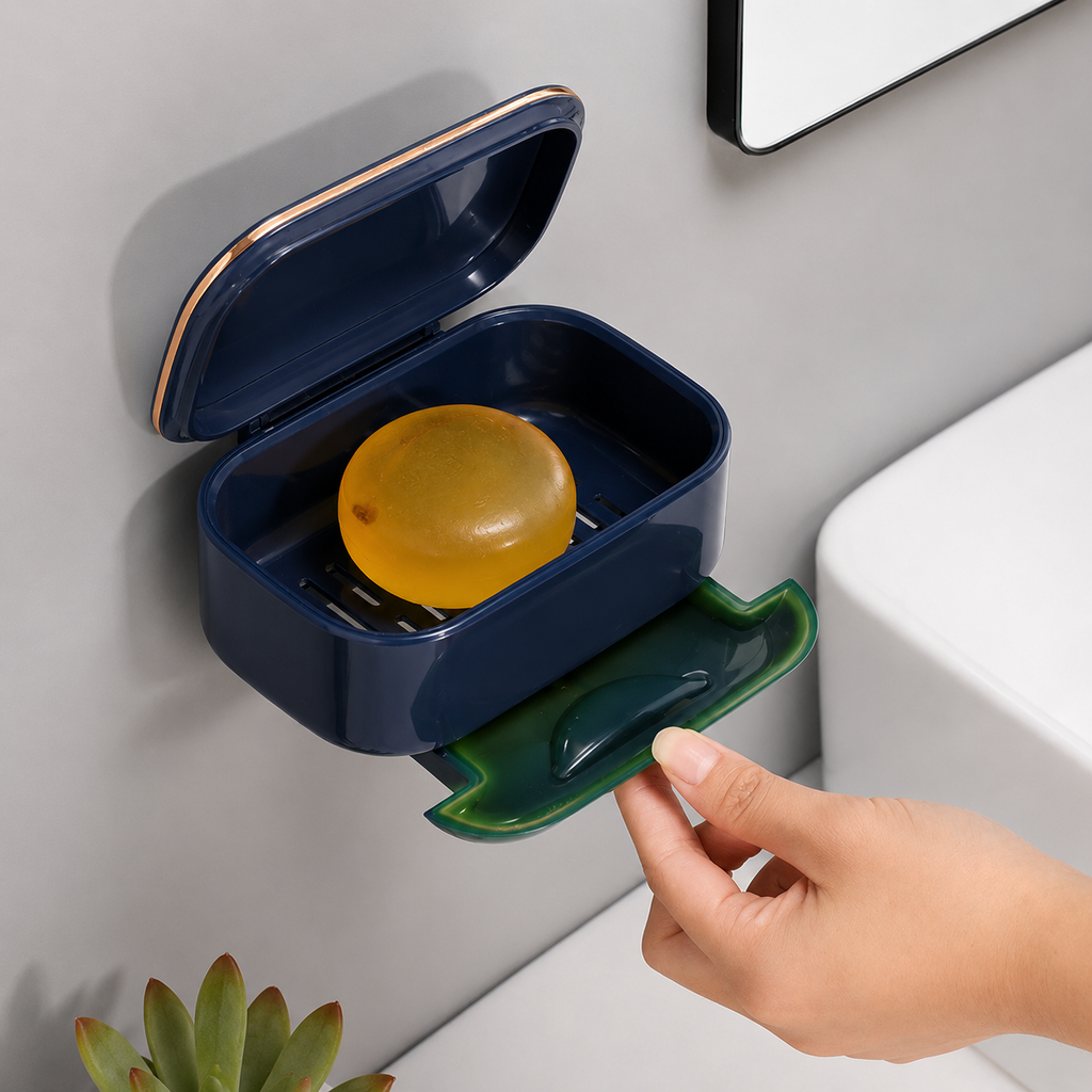 Flip-Top Soap Box Wall-Mounted Draining Soap Holder