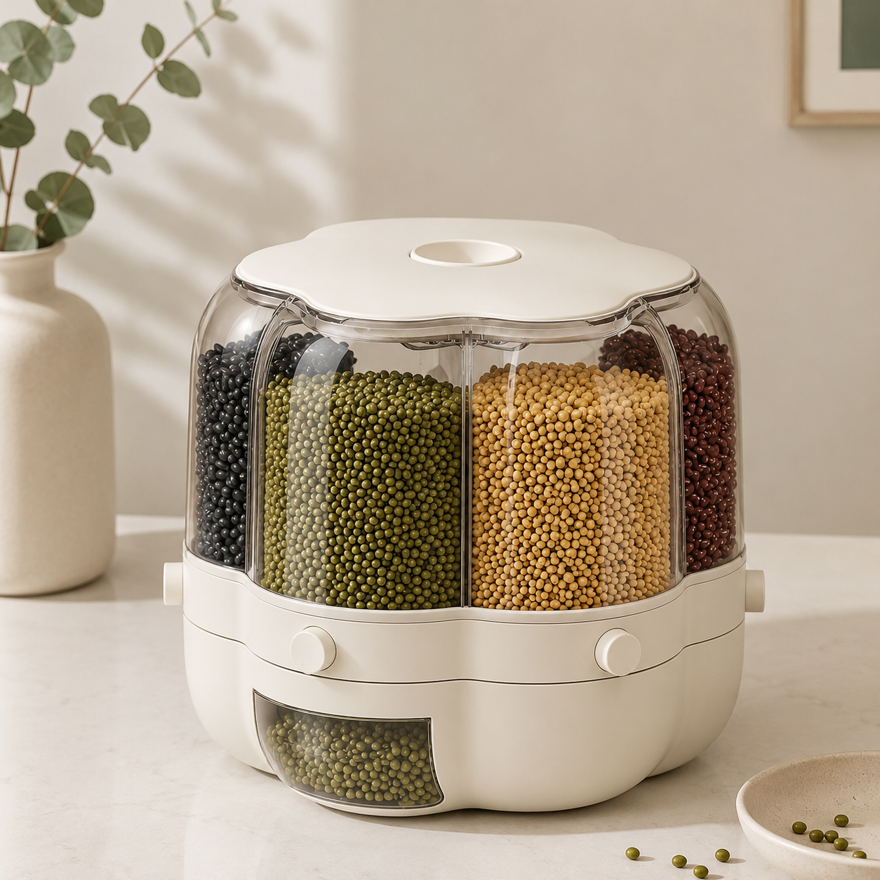 Rotatable Grain Storage Box, Divided Into Compartments, Household Insect Proof And Moisture-Proof Sealed Grain Storage Box