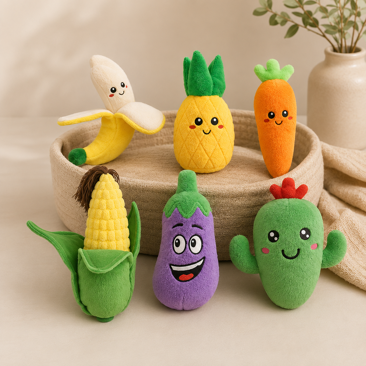Pet Plush Sound Toys Fruits and Vegetables Dogs and Cats Educational Toys Supplies Cactus, Corn, Eggplant