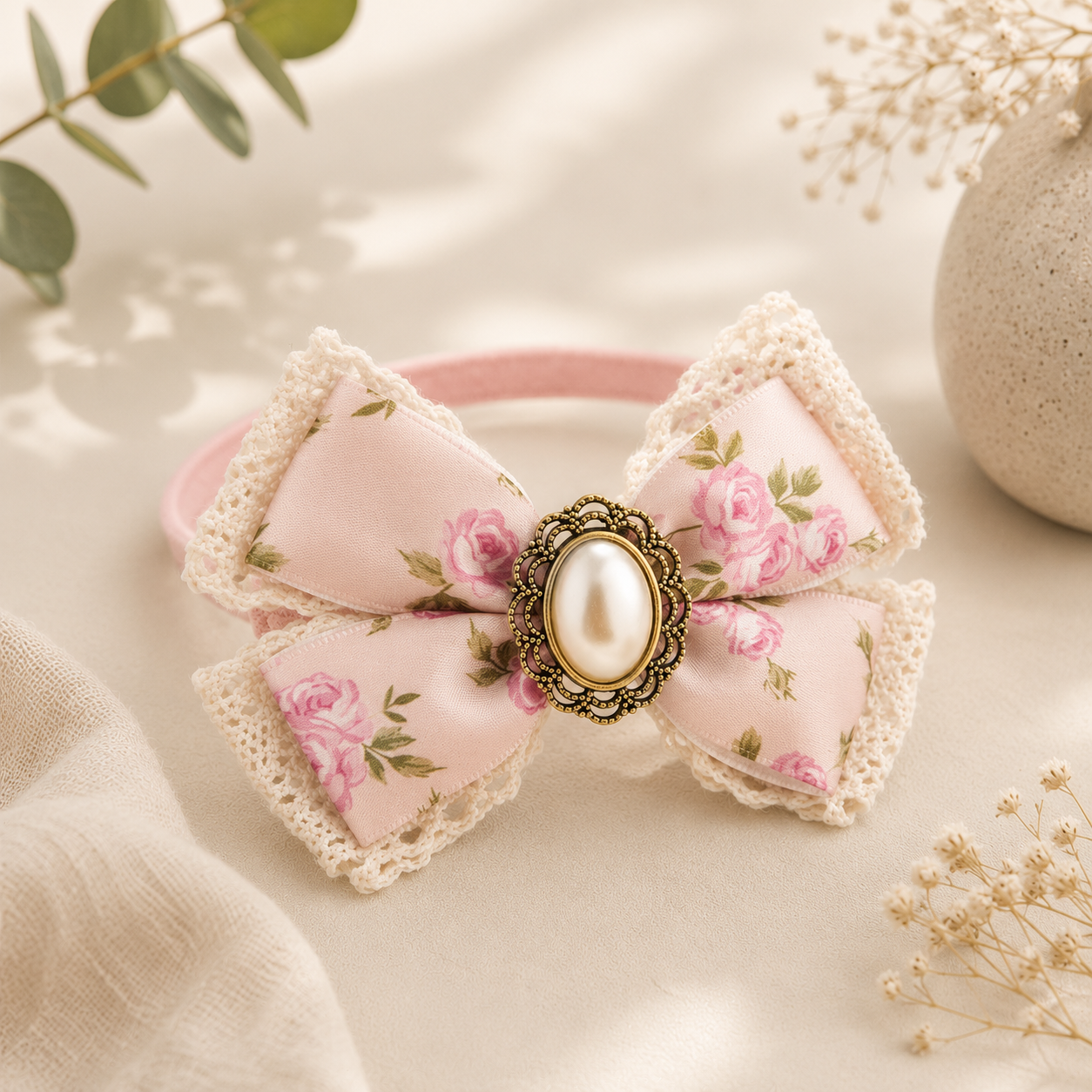 Adjustable Floral Lace Pet Bow Tie Collar – Elegant Diamond Lace Bow Tie for Cats & Dogs