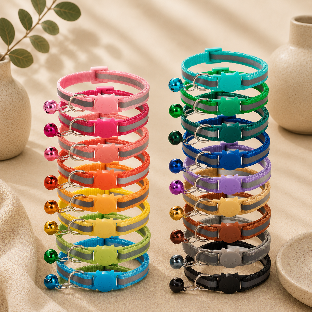 1.0 Colorful Reflective Cat Head Safety Clasp Collar Cat Collar Pet Cat Bell