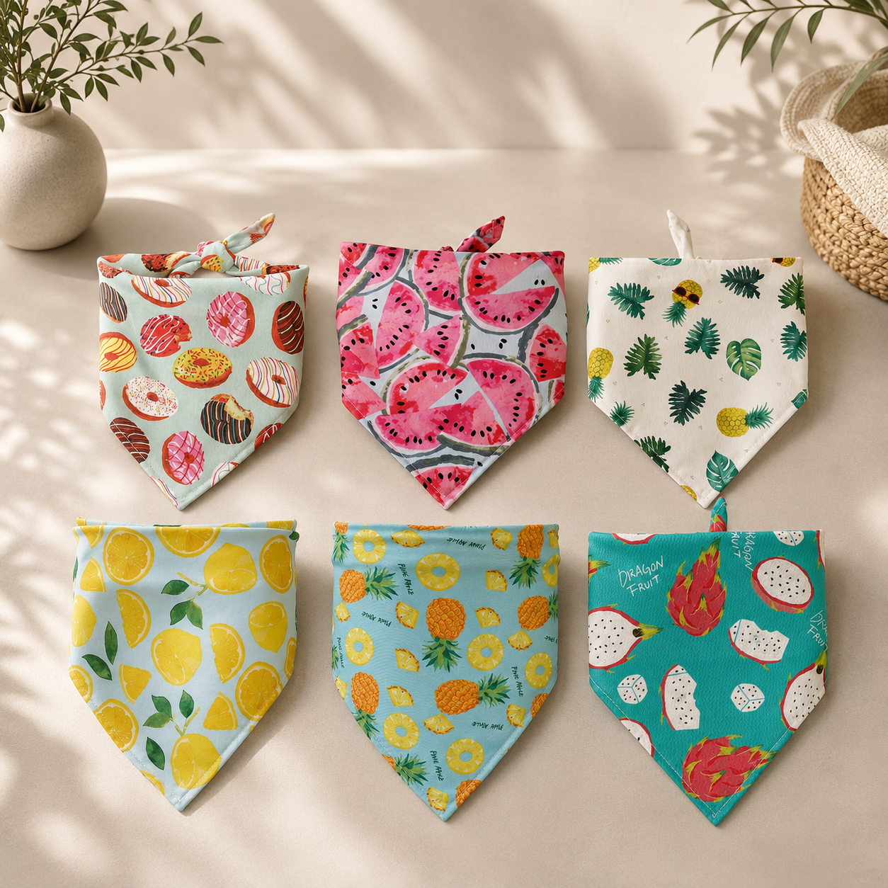Fruit Print Cotton Pet Bandana | Adjustable Dog & Cat Scarf