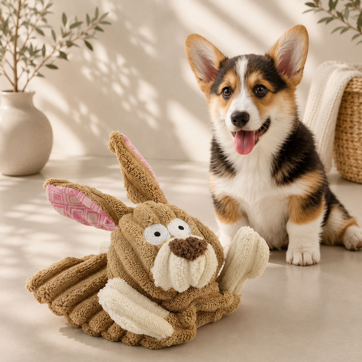 Corduroy Squeaky Dog Toy | Plush Animal Chew Toy for Puppies & Dogs