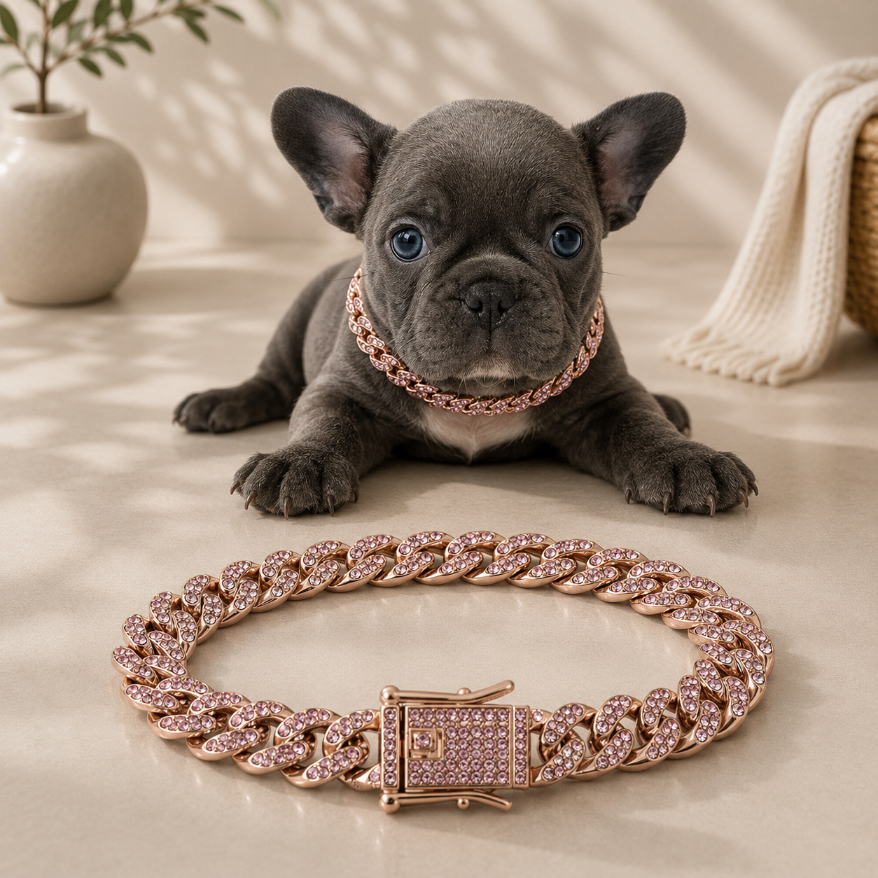 Luxury Cuban Link Pet Collar | Rhinestone Necklace for Dogs & Cats