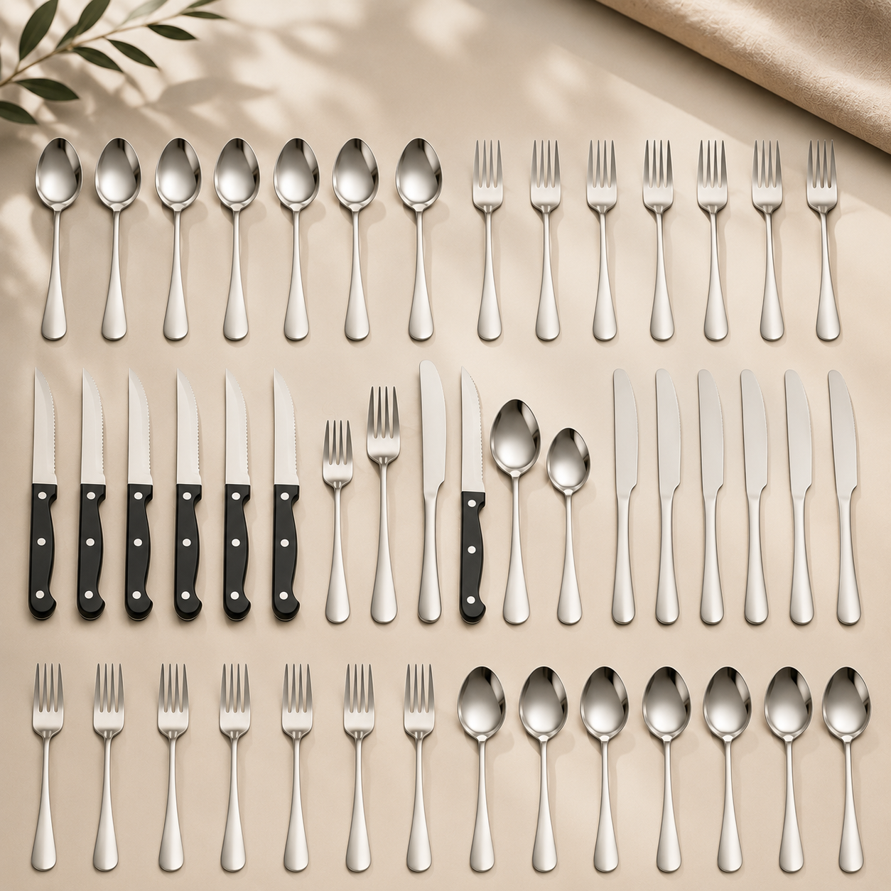 48-Piece Stainless Steel Cutlery Set – Premium Flatware Set for 8 | Knives, Forks & Spoons