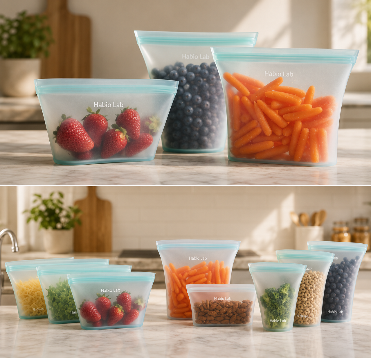 Silicone Food Storage Containers Set Fresh Bowl Cup Bag Reusable Stand Up Zips Shut Bag Fruit Vegetable Cup With Seal Organizer